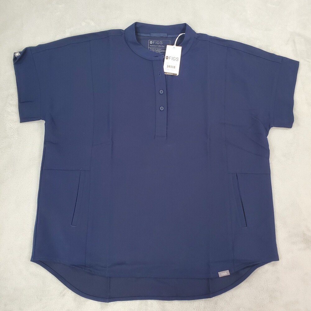 Figs Manila Oversized Scrub Top Mandarin Collar Womens 2XL Navy Stretch Medical